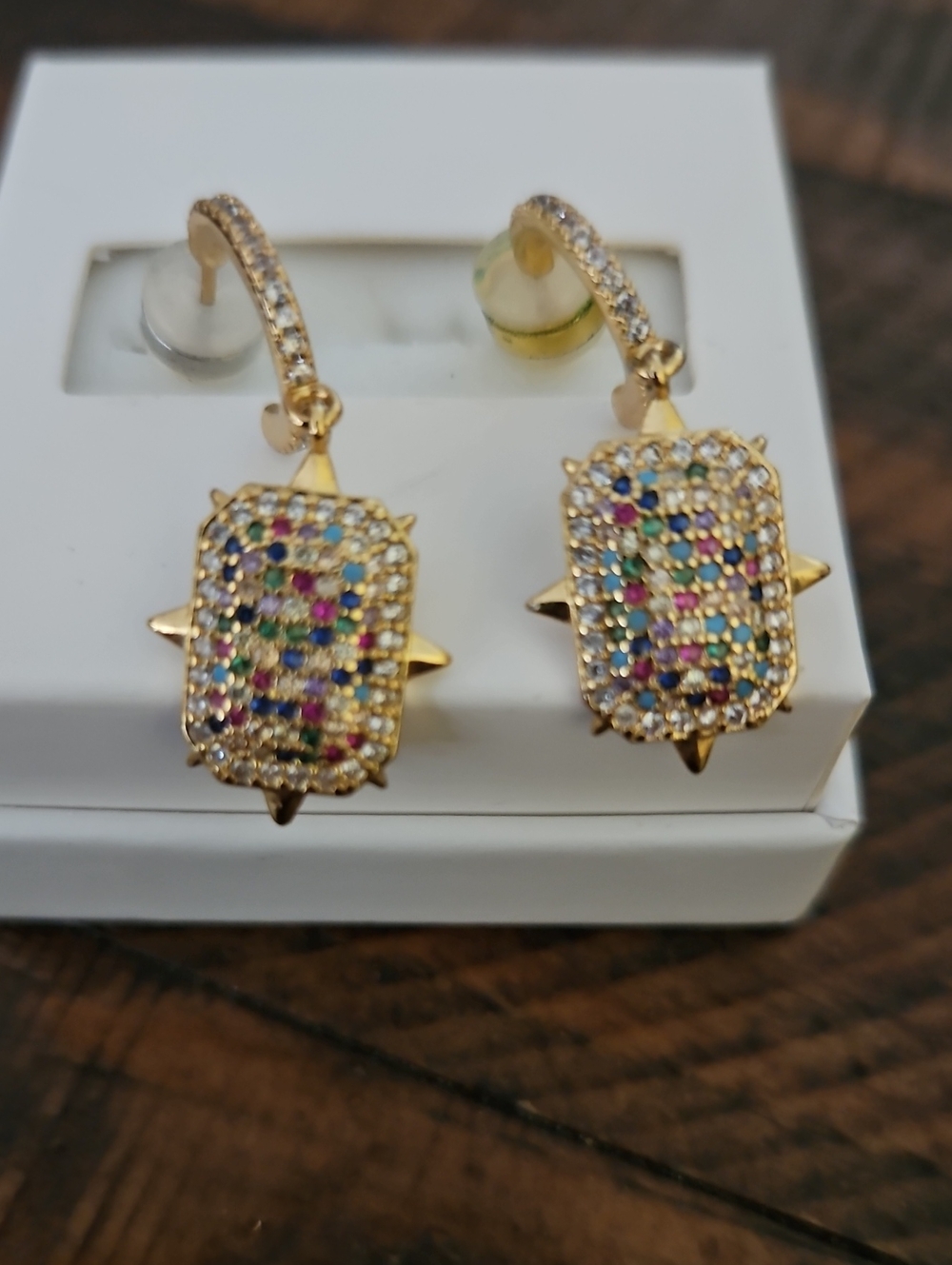 Gold tone Multicolor Pavรฉ Huggie Earrings - Women Jewelry